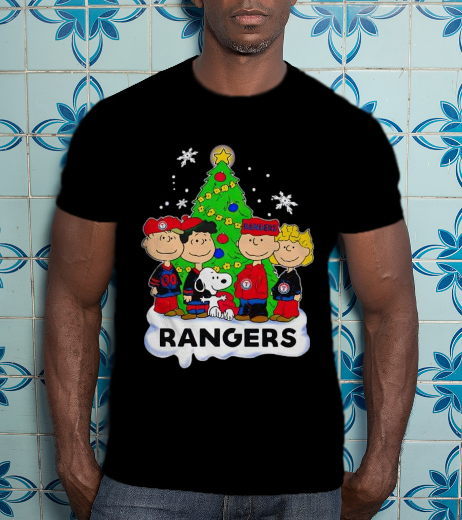 Peanuts Snoopy Christmas Tree Texas Rangers Winter Holiday T-Shirt