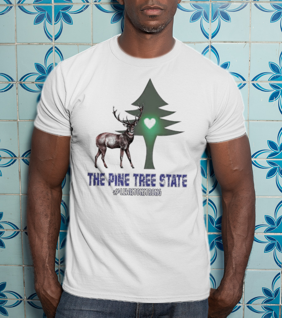 Reindeer The Pine Tree State Heart Icon #LewistonStrong T-Shirt