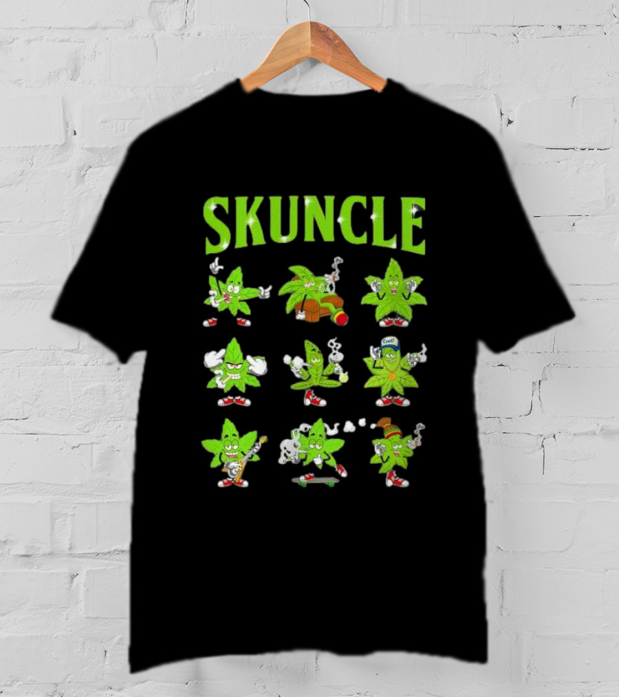 SKUNCLE Smells Like Weed Funny Cartoon Characters Smoking T-Shirt