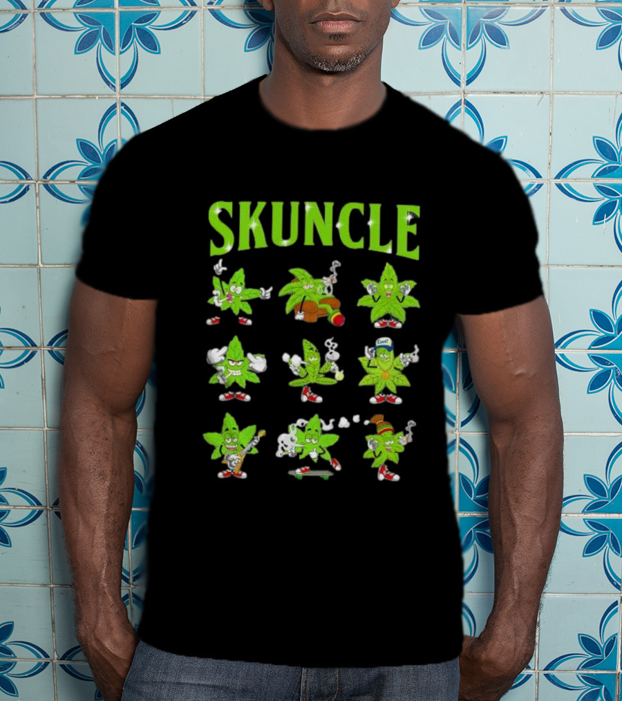 SKUNCLE Smells Like Weed Funny Cartoon Characters Smoking T-Shirt