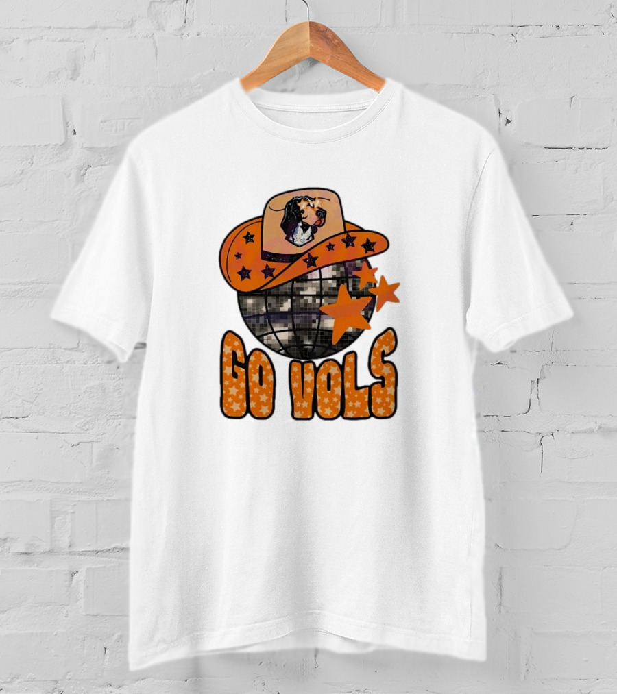 Tennessee Vols Go Vols Disco Ball Cowboy Hat Stars NCAA Mascot T-Shirt