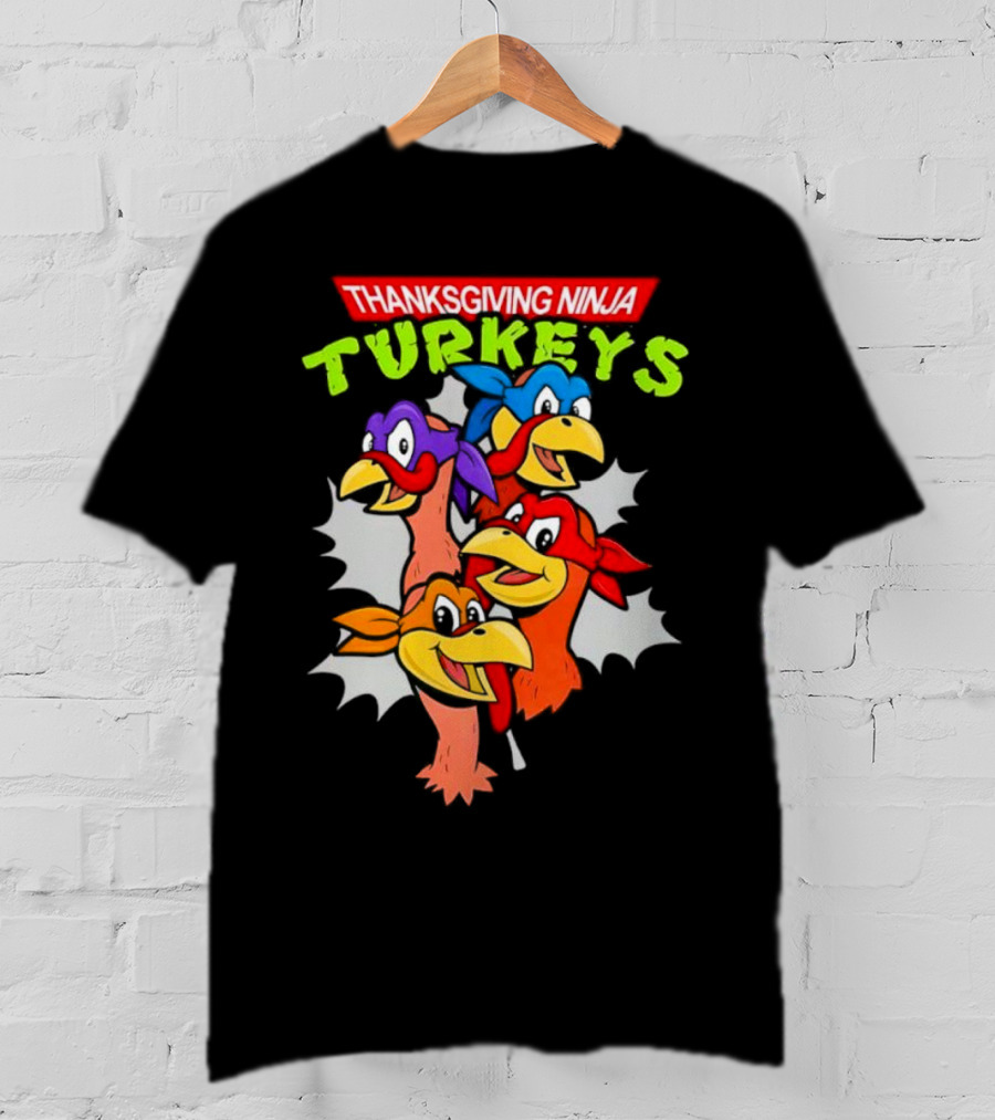 Thanksgiving Ninja Turkeys Cartoon T-Shirt