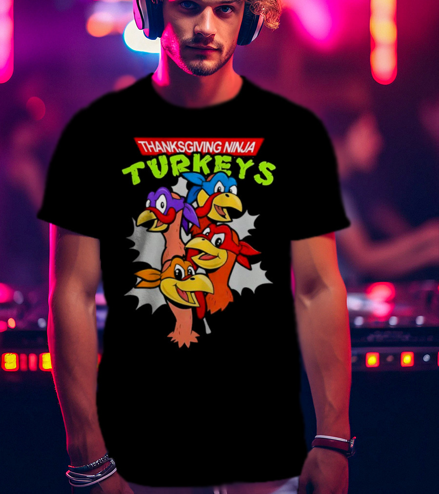 Thanksgiving Ninja Turkeys Cartoon T-Shirt
