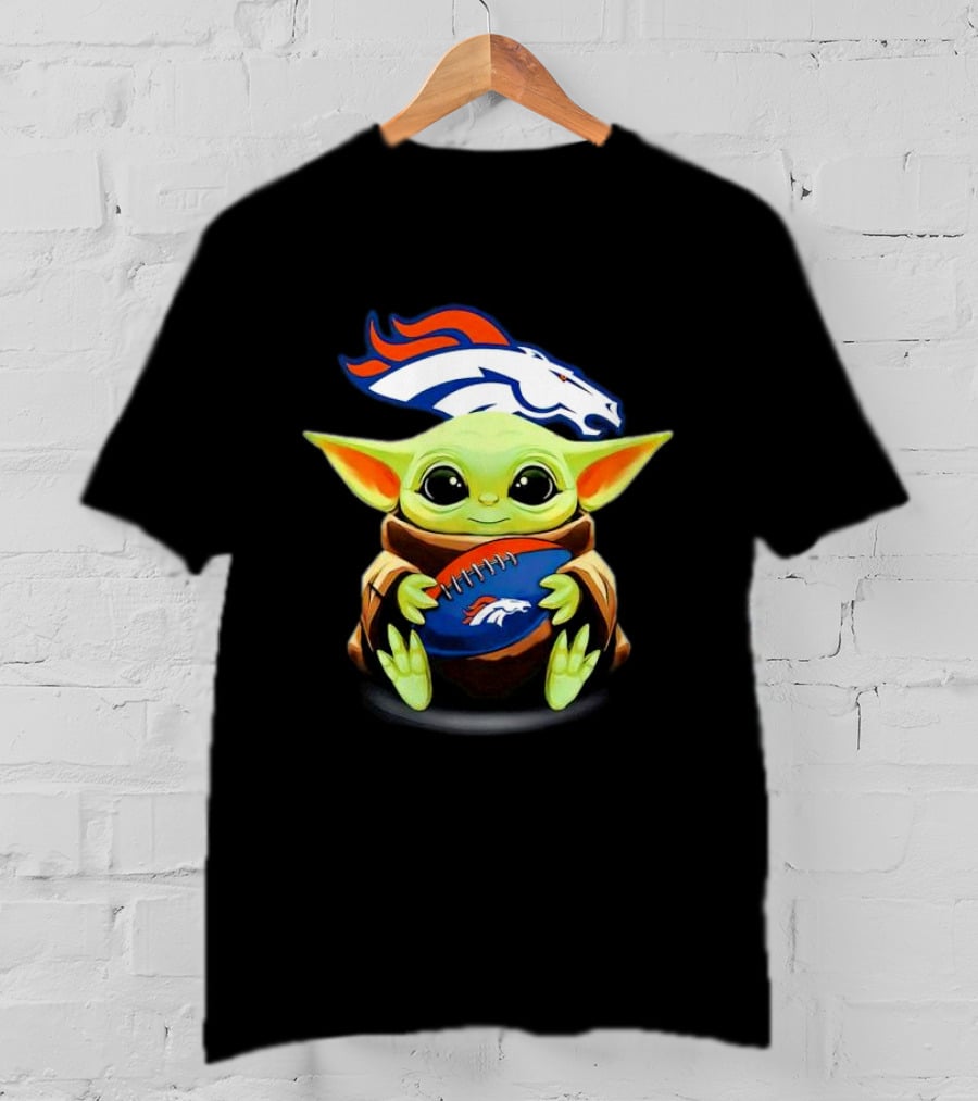 Baby Yoda Hugs Denver Broncos Football T-Shirt