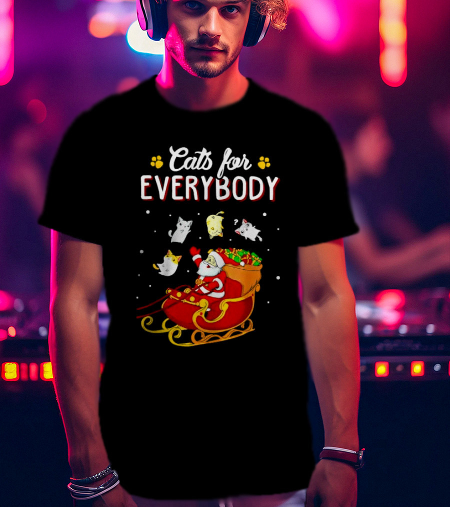 Cats For Everybody Santa With Cats Sleigh Christmas T-Shirt