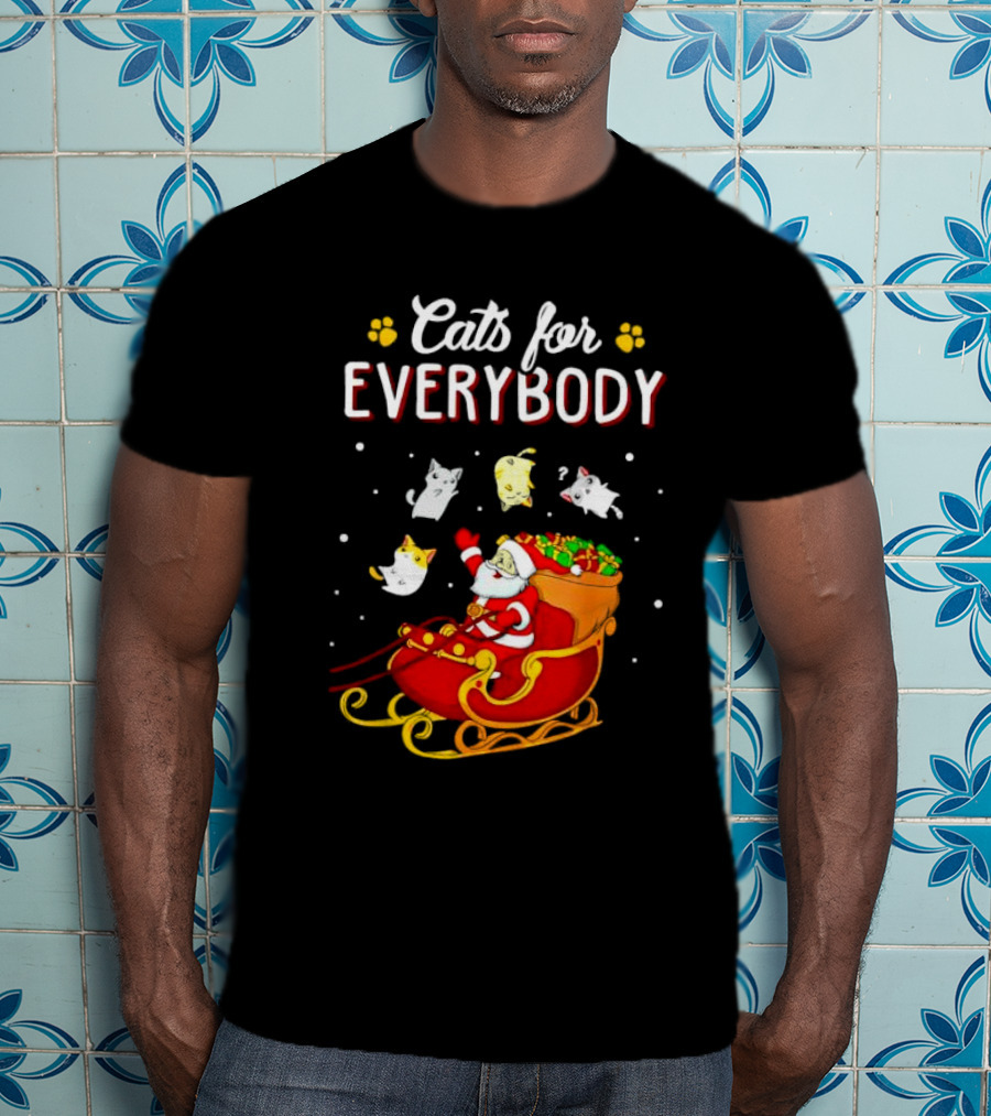 Cats For Everybody Santa With Cats Sleigh Christmas T-Shirt
