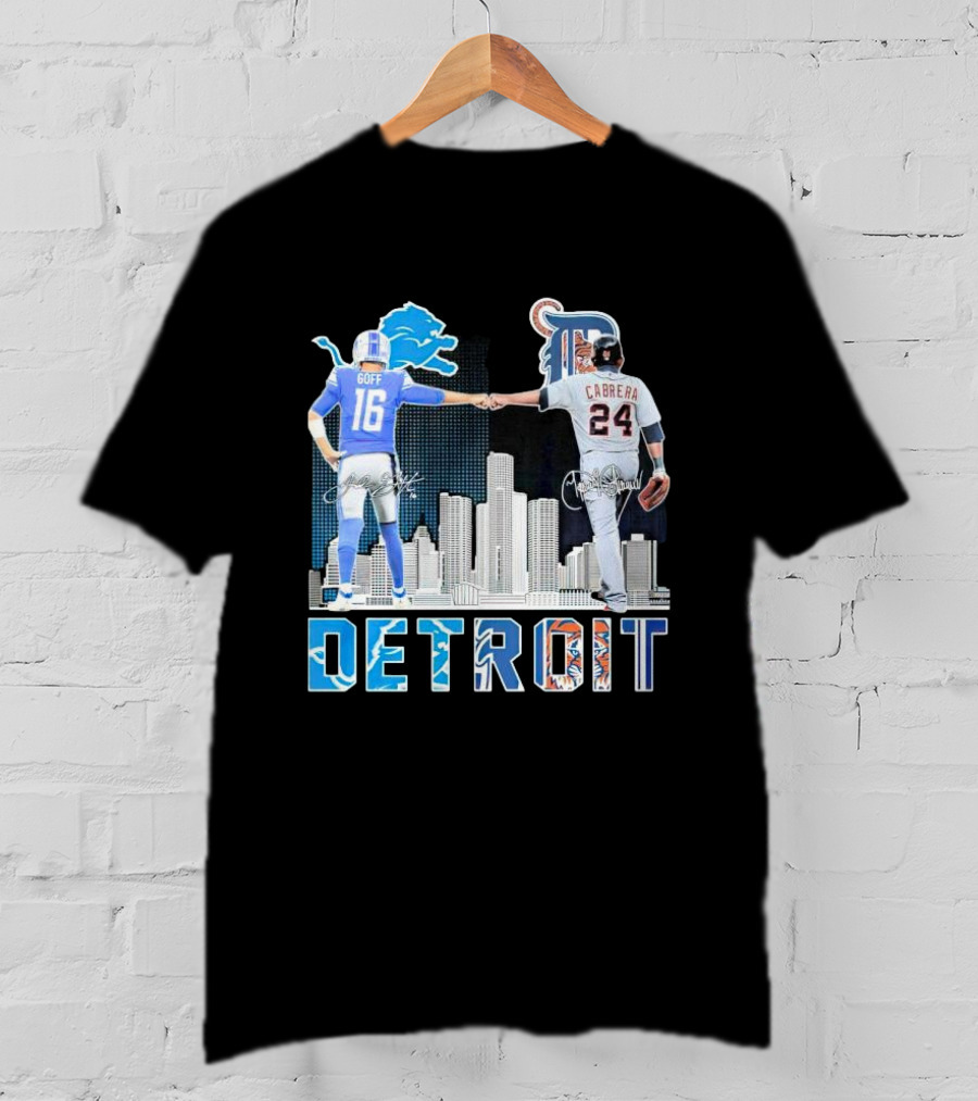 Detroit City Signatures Lions Goff Tigers Cabrera T-Shirt