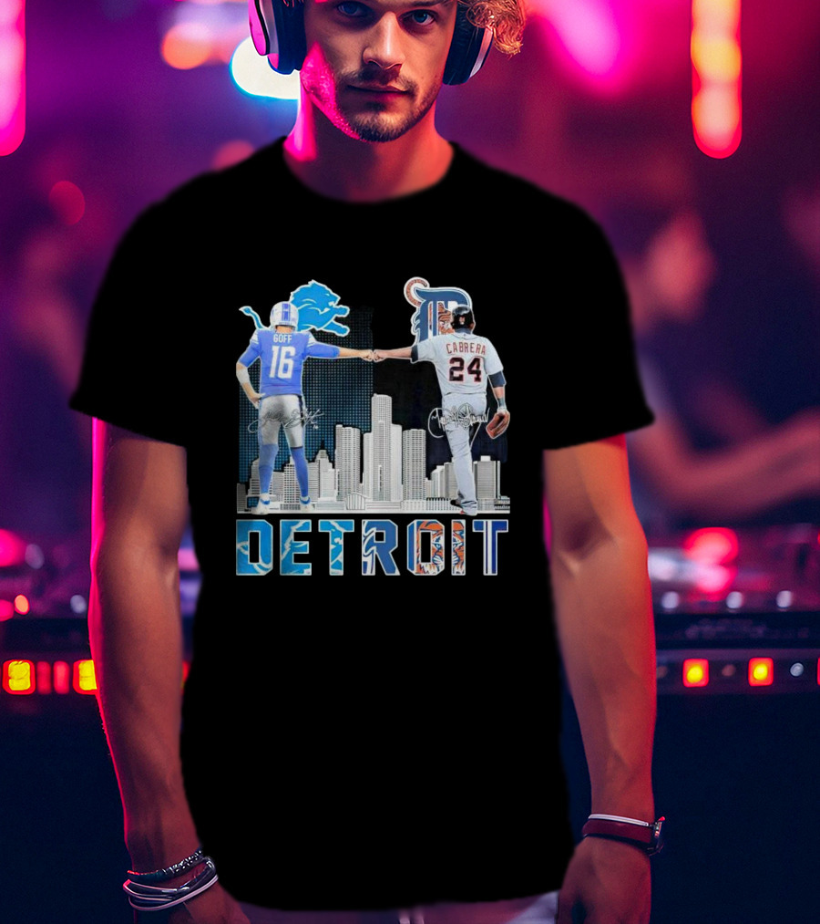 Detroit City Signatures Lions Goff Tigers Cabrera T-Shirt