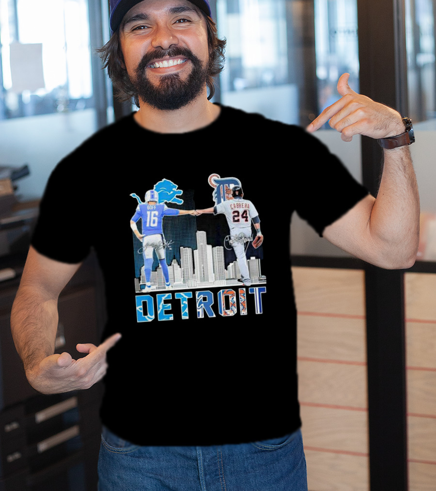 Detroit City Signatures Lions Goff Tigers Cabrera T-Shirt