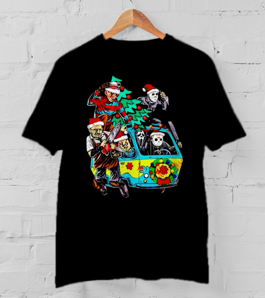 Horror Movie Characters Christmas Driving Mystery Van T-Shirt