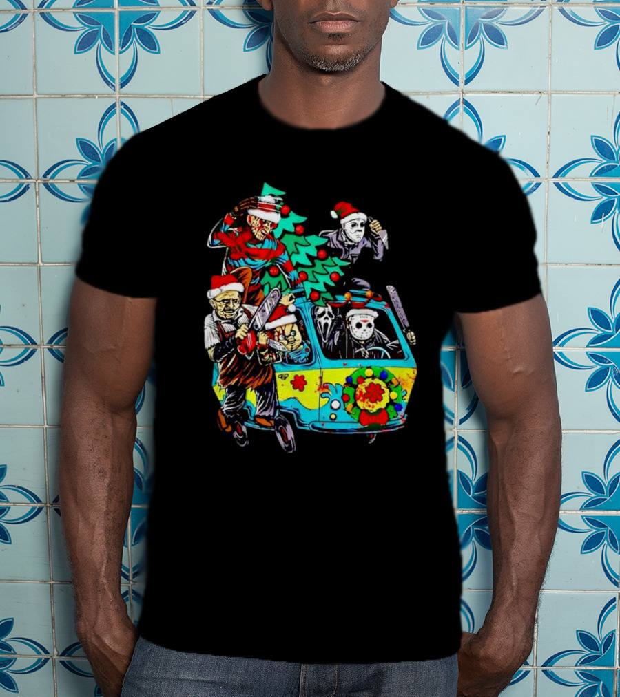 Horror Movie Characters Christmas Driving Mystery Van T-Shirt