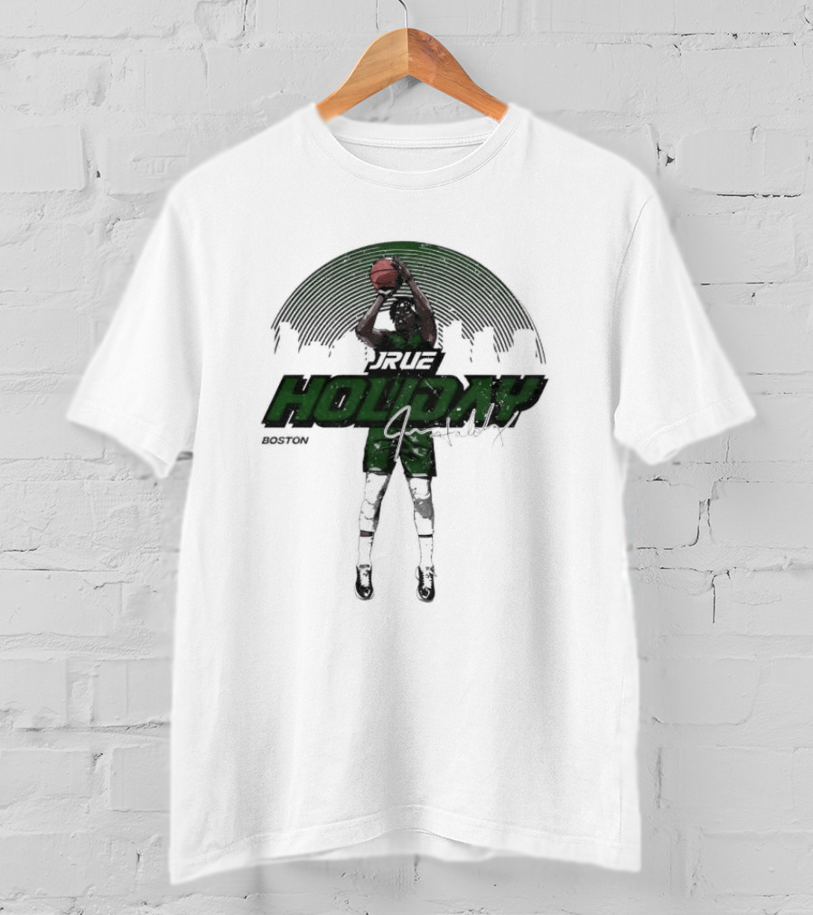 Jrue Holiday Boston Celtics Skyline Basketball Signature T-Shirt