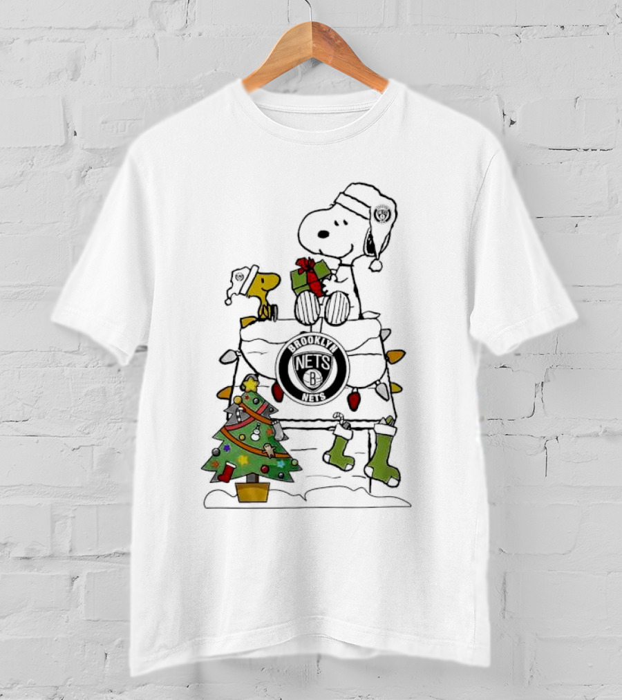 Snoopy Woodstock Christmas Igloo Brooklyn Nets Holiday Scene T-Shirt