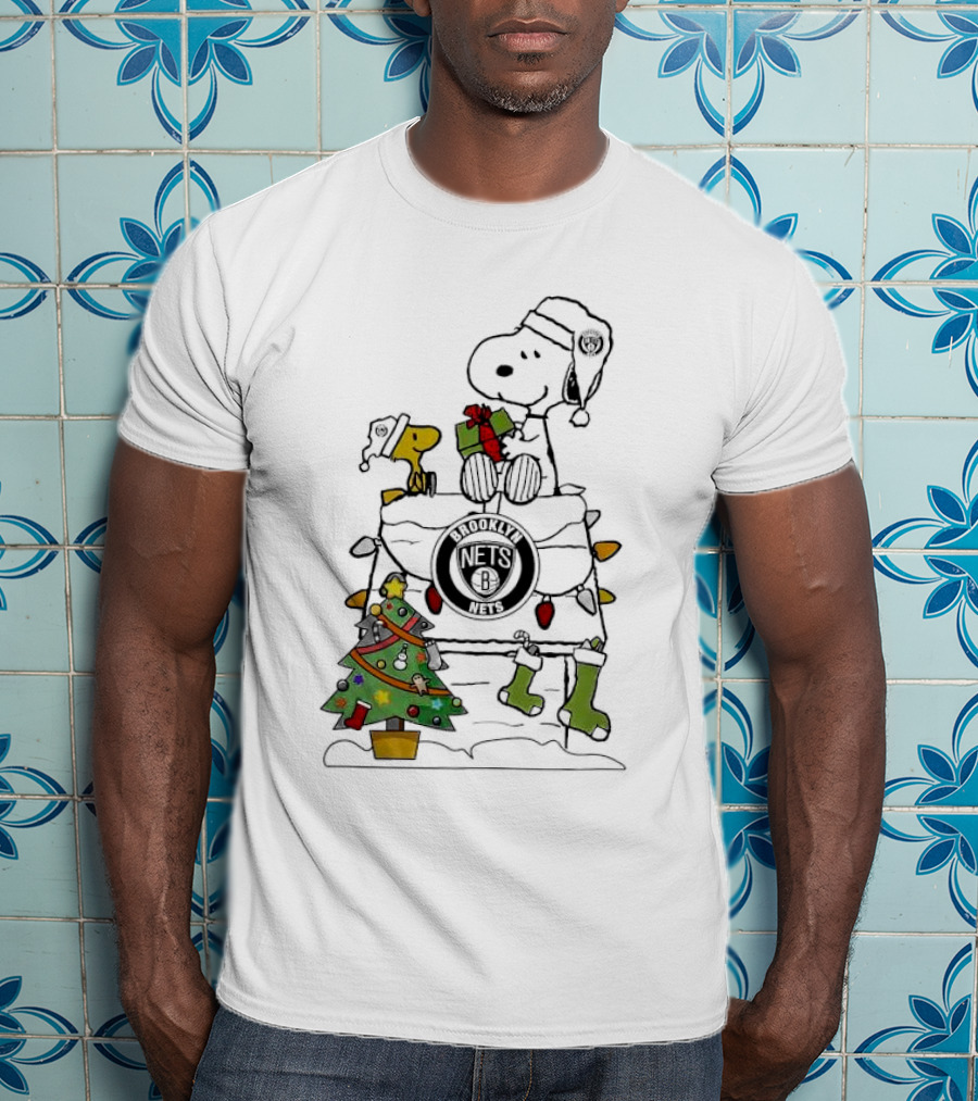 Snoopy Woodstock Christmas Igloo Brooklyn Nets Holiday Scene T-Shirt