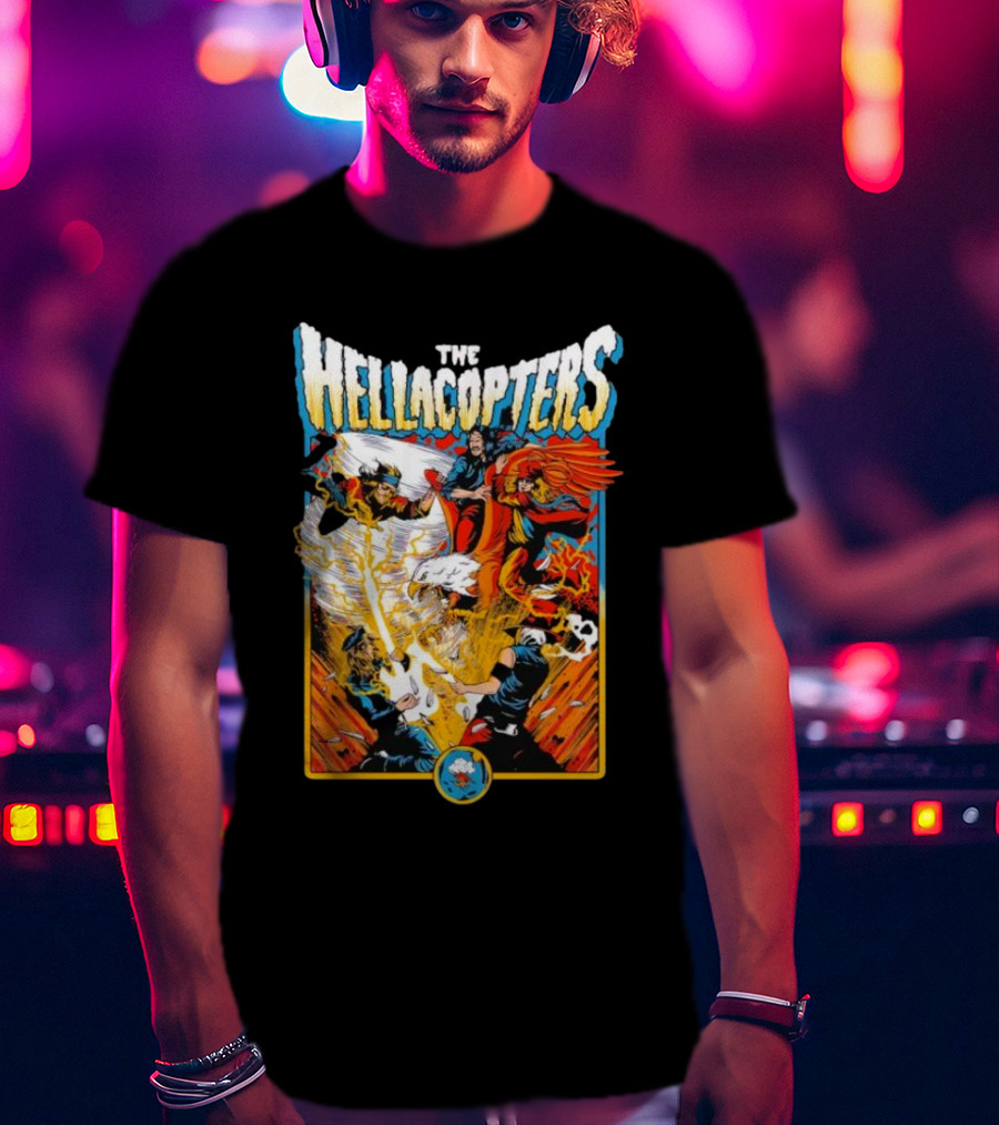 The Hellacopters Superhero Comic Rock Battle Machado T-Shirt