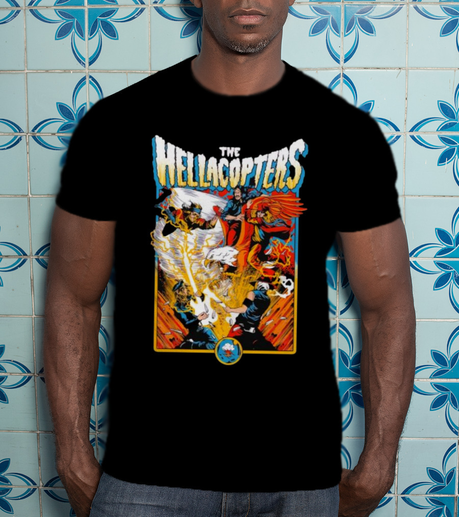 The Hellacopters Superhero Comic Rock Battle Machado T-Shirt