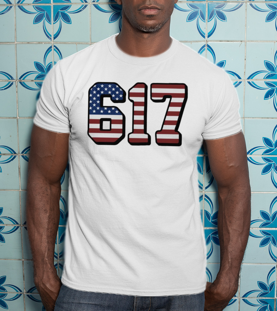Boston 617 USA Flag T-Shirt