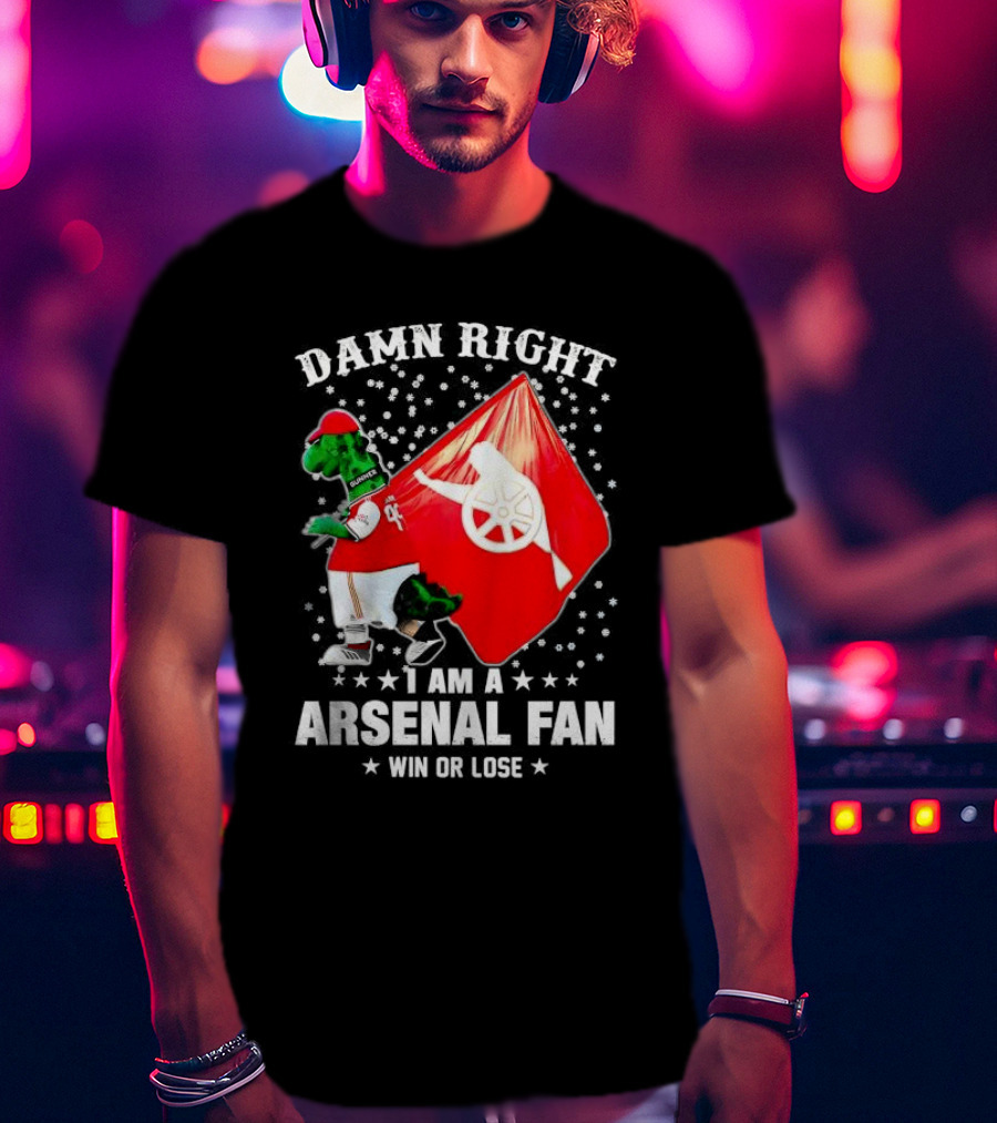Damn Right I Am A Arsenal Fan Win Or Lose Mascot With Flag And Stars T-Shirt