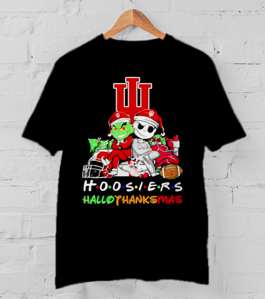Hoosiers Grinch And Jack Skellington HalloThanksMas T-Shirt