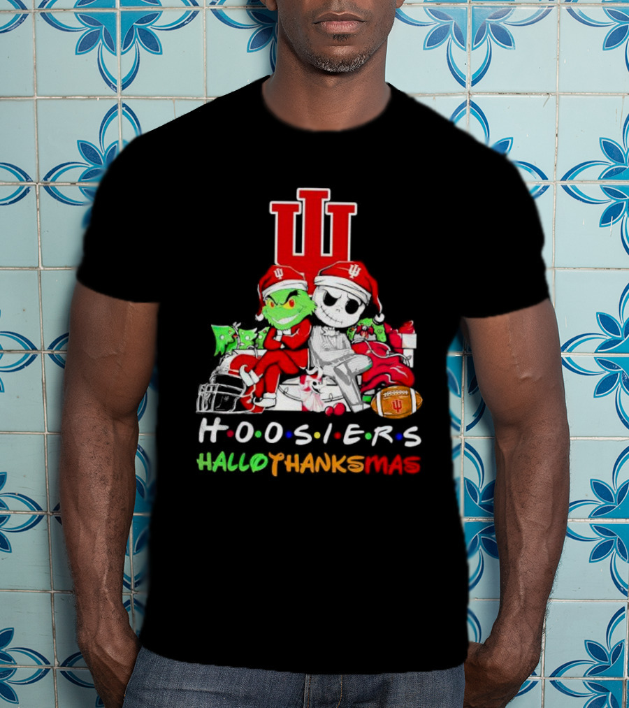 Hoosiers Grinch And Jack Skellington HalloThanksMas T-Shirt