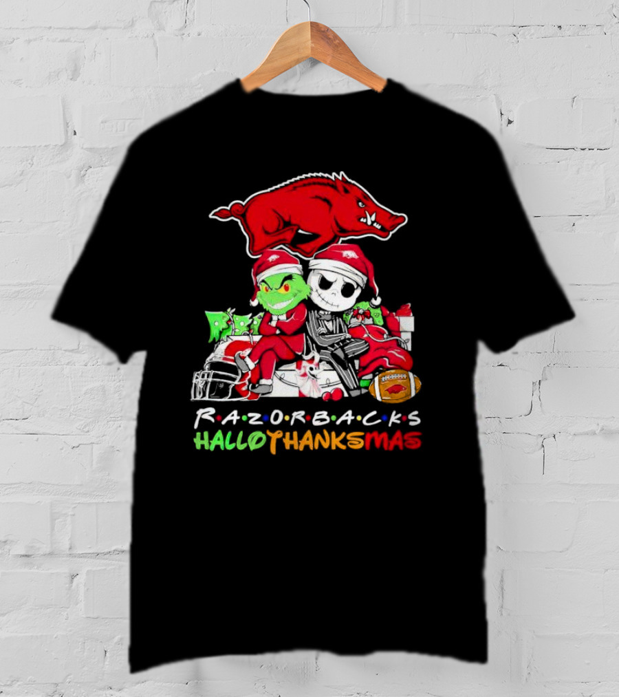 Razorbacks Grinch Jack Skellington Friends HalloThanksMas T-Shirt