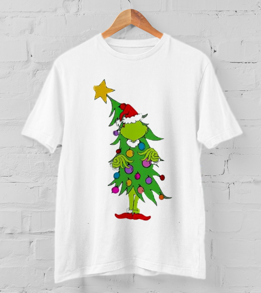 Grinch Christmas Tree Costume With Star And Ornaments T-Shirt