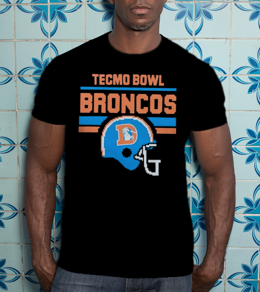 Tecmo Bowl Denver Broncos Retro Helmet Pixel T-Shirt
