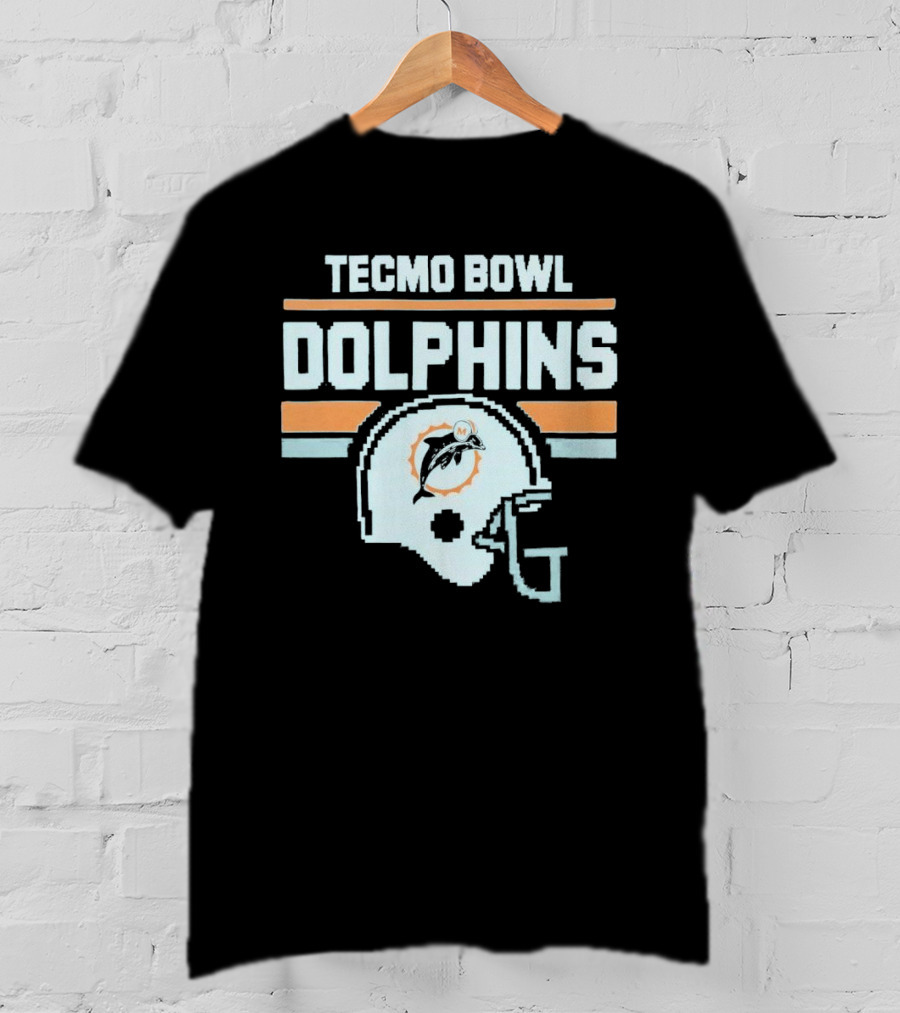 Tecmo Bowl Dolphins Retro Miami Football Helmet T-Shirt