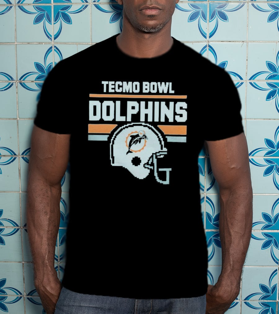 Tecmo Bowl Dolphins Retro Miami Football Helmet T-Shirt