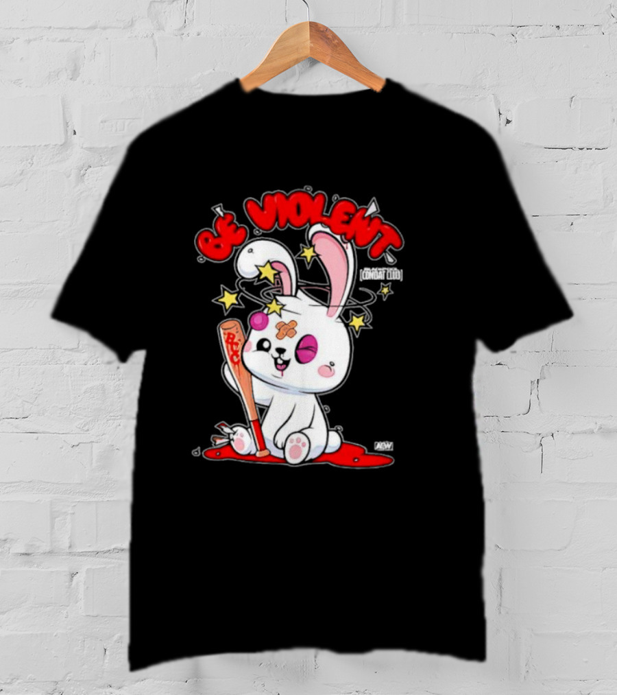 Blackpool Combat Club Be Violent Bunny With Bat And Stars T-Shirt