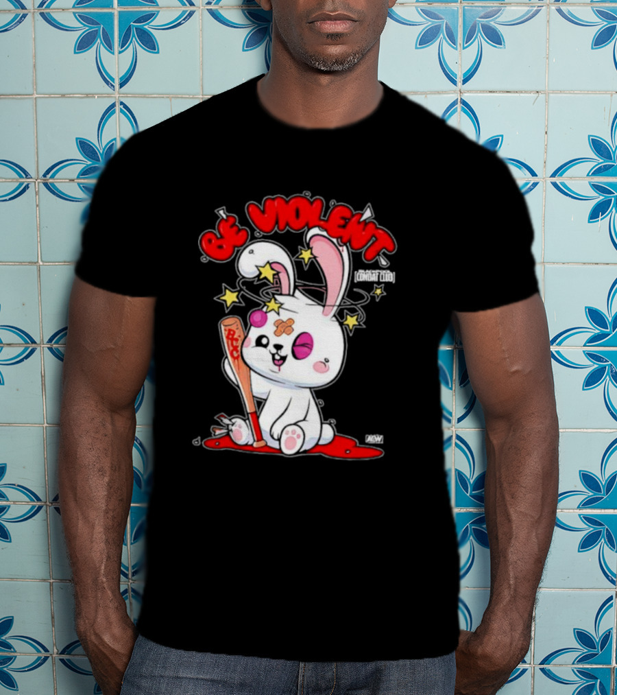 Blackpool Combat Club Be Violent Bunny With Bat And Stars T-Shirt
