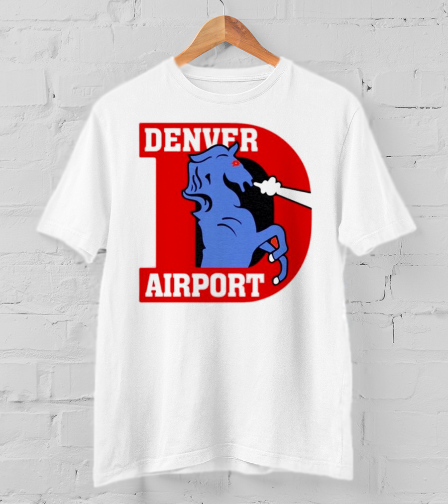 Denver Airport Blue Mustang Icon With Red Letter D T-Shirt