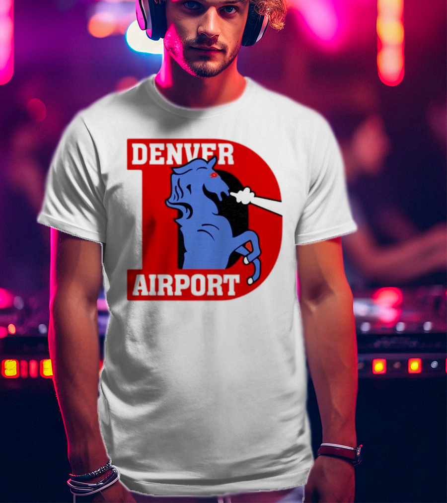 Denver Airport Blue Mustang Icon With Red Letter D T-Shirt