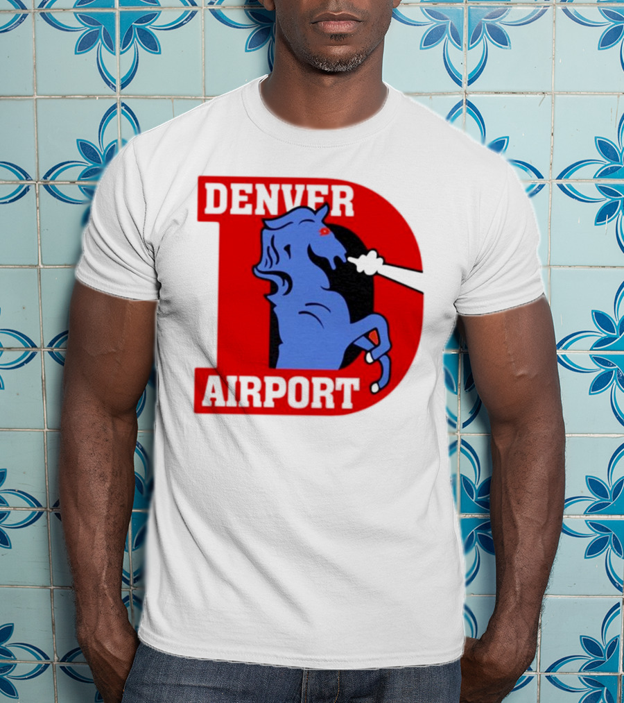 Denver Airport Blue Mustang Icon With Red Letter D T-Shirt