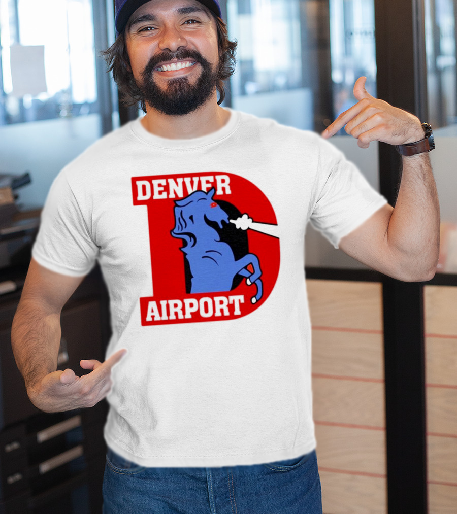 Denver Airport Blue Mustang Icon With Red Letter D T-Shirt