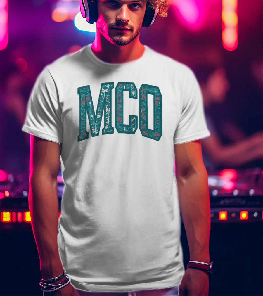 MCO Magic Carpet Oasis Vintage Teal Textured Letters T-Shirt