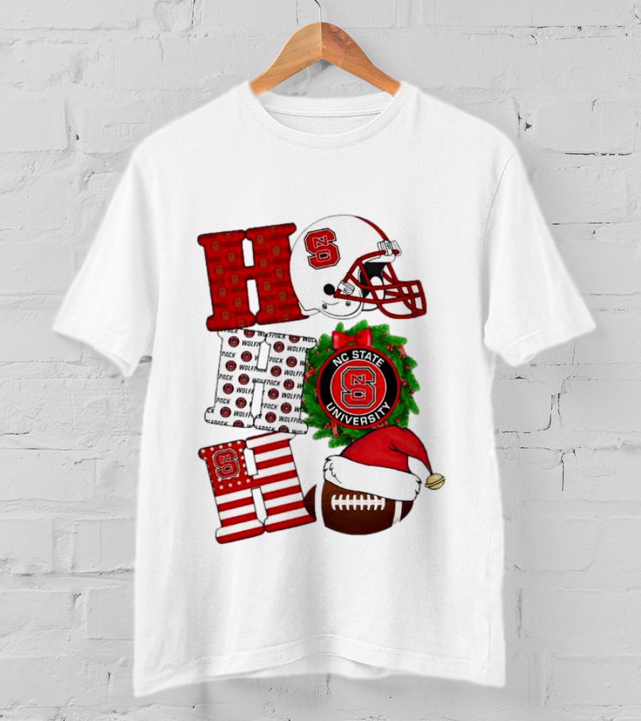 NC State Wolfpack University Christmas Football Helmet Text T-Shirt