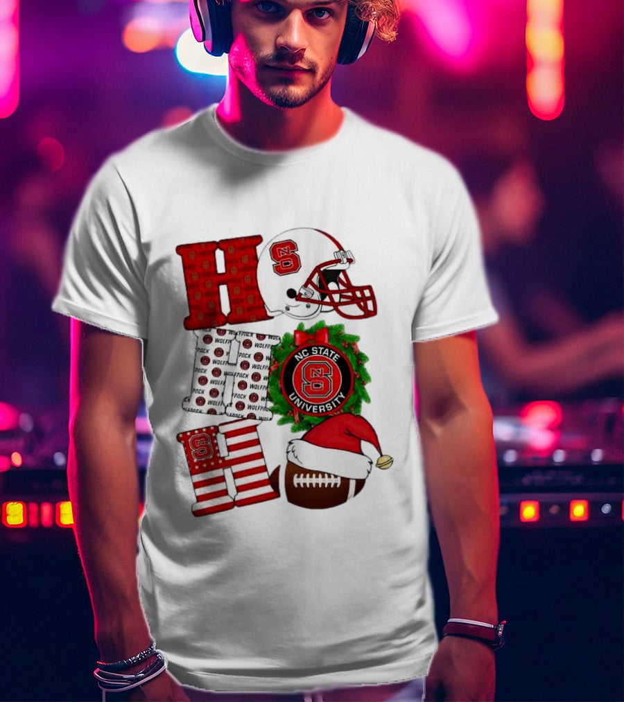 NC State Wolfpack University Christmas Football Helmet Text T-Shirt