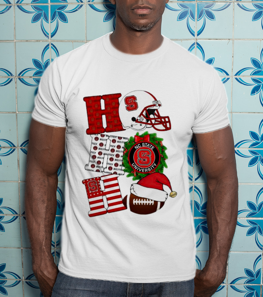 NC State Wolfpack University Christmas Football Helmet Text T-Shirt
