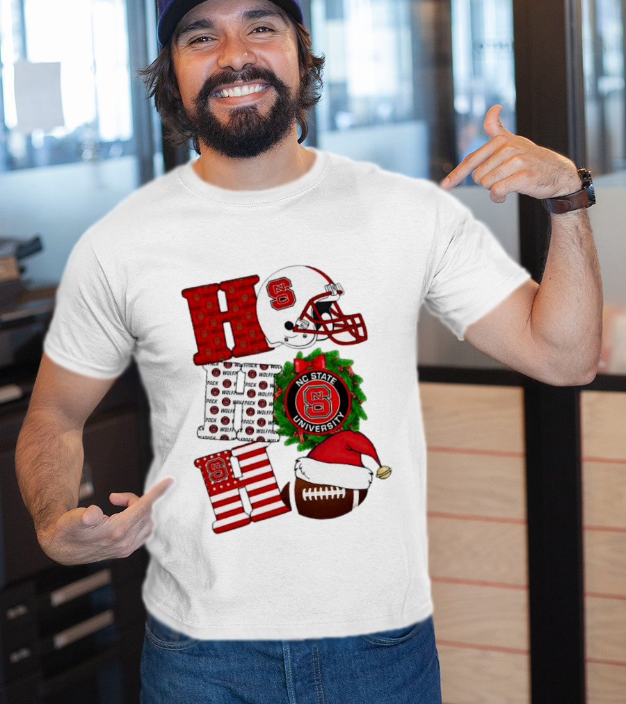NC State Wolfpack University Christmas Football Helmet Text T-Shirt
