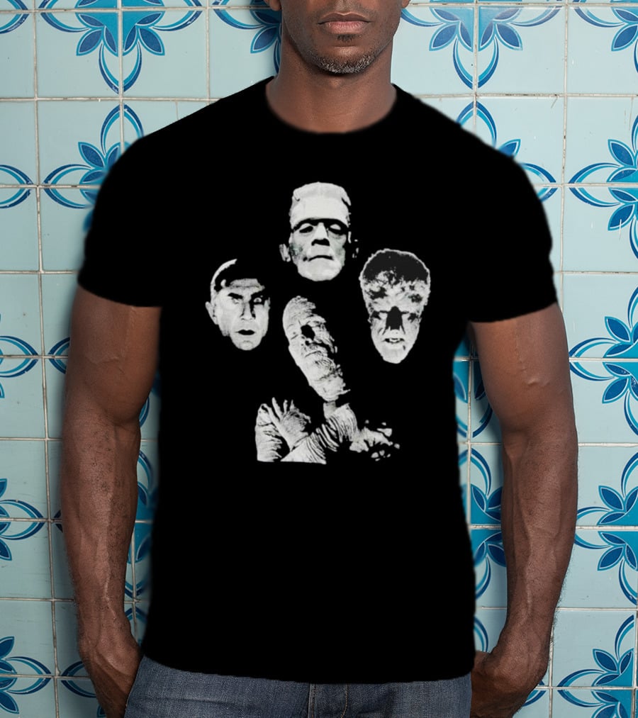 Rock Rebel Monster Dracula Frankenstein Mummy Wolfman Horror Band T-Shirt