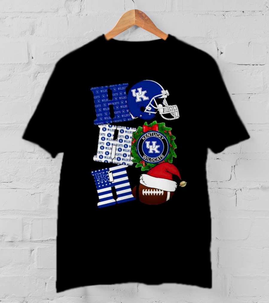 Kentucky Wildcats Ho Ho Ho Football Helmet Wreath Christmas T-Shirt