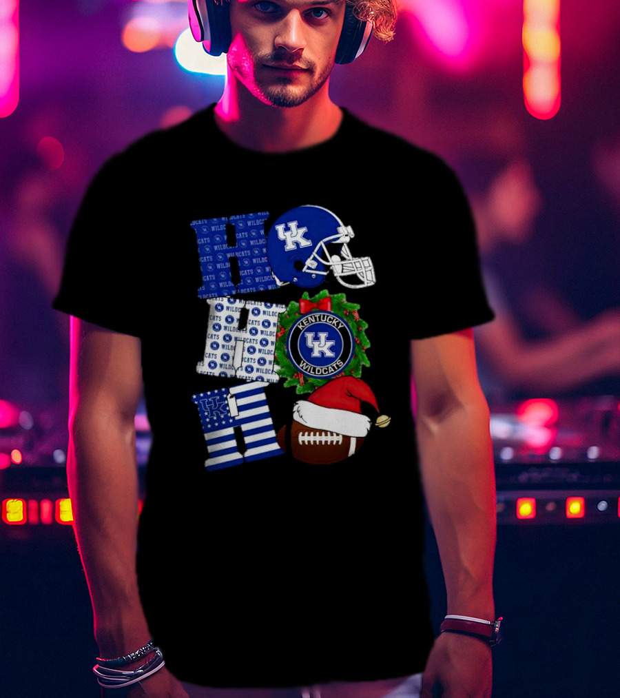 Kentucky Wildcats Ho Ho Ho Football Helmet Wreath Christmas T-Shirt