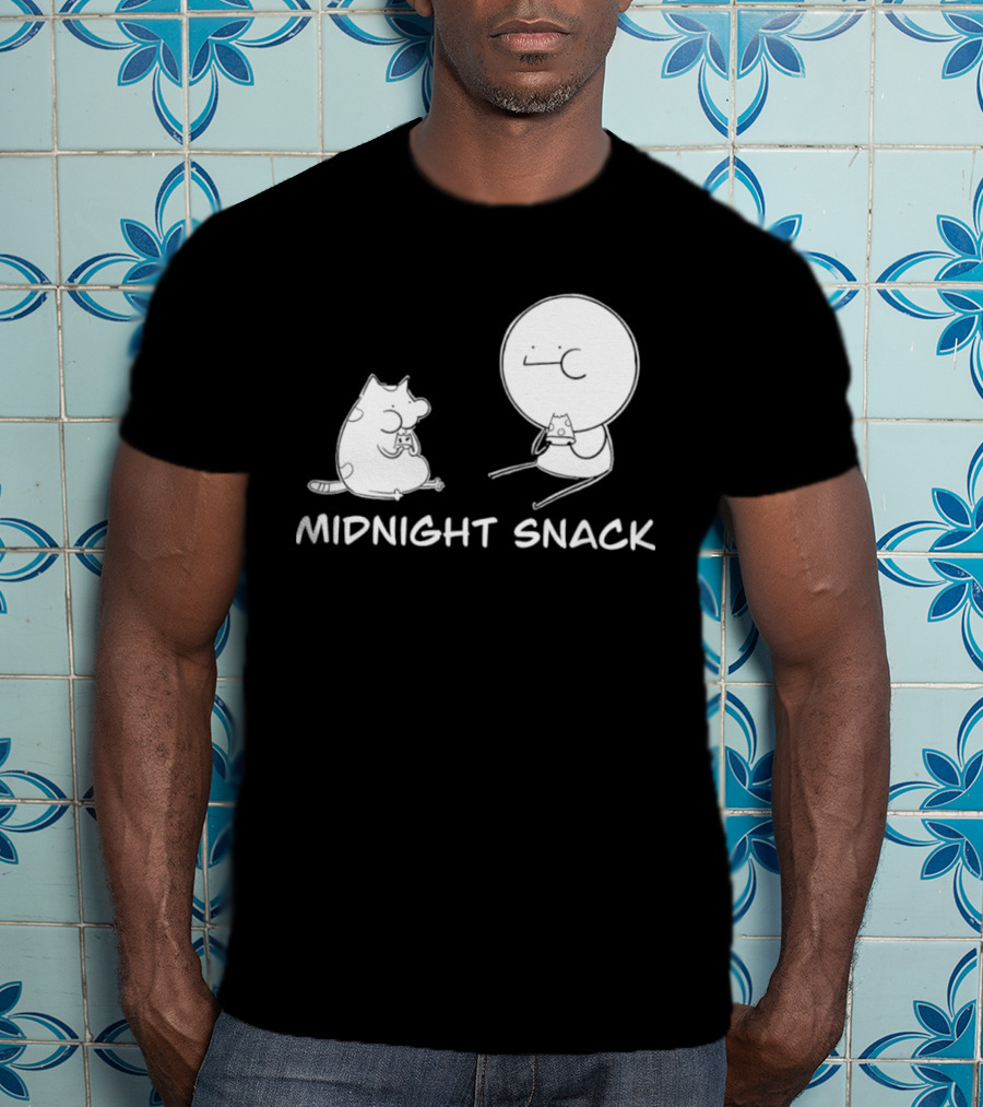 MIDNIGHT SNACK Cat And Stick Figure Eating Pizza T-Shirt