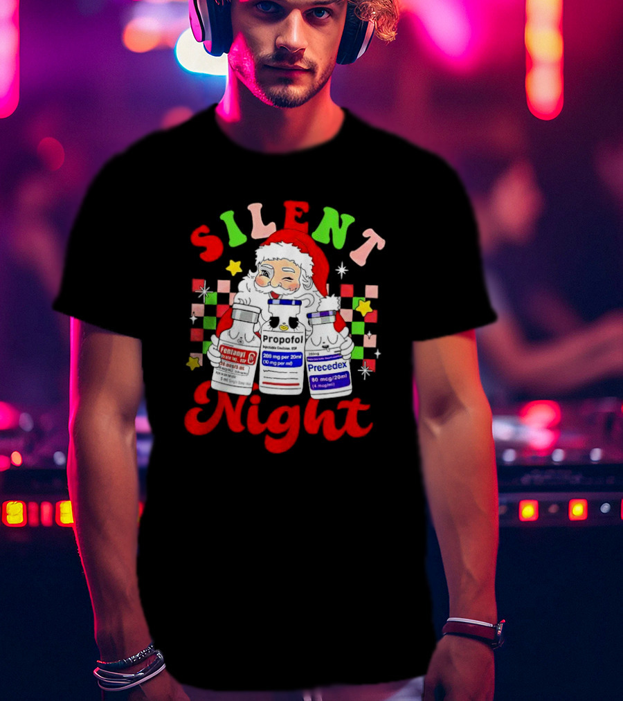 Silent Night ICU Nurse Christmas Santa Helpers T-Shirt