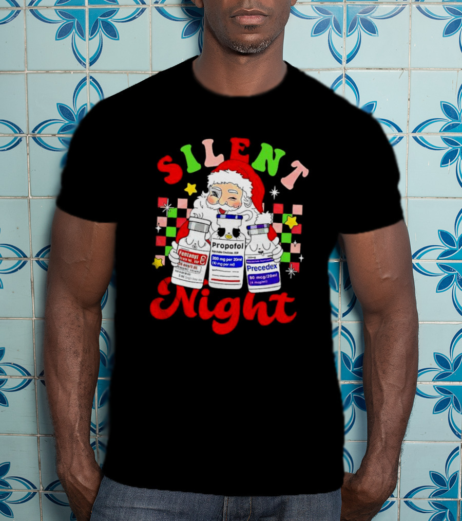 Silent Night ICU Nurse Christmas Santa Helpers T-Shirt