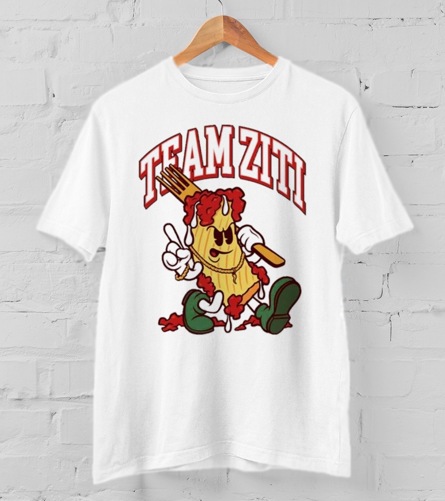 Team Ziti Pasta Character With Fork And Sauce T-Shirt