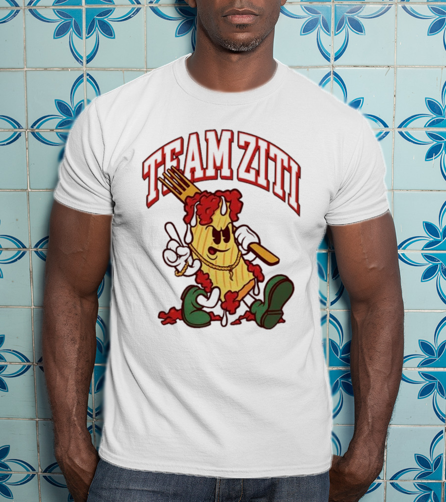 Team Ziti Pasta Character With Fork And Sauce T-Shirt