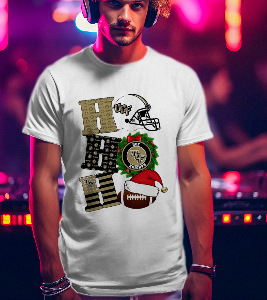 UCF Knights Christmas Helmet Wreath Football Holiday Cheer T-Shirt