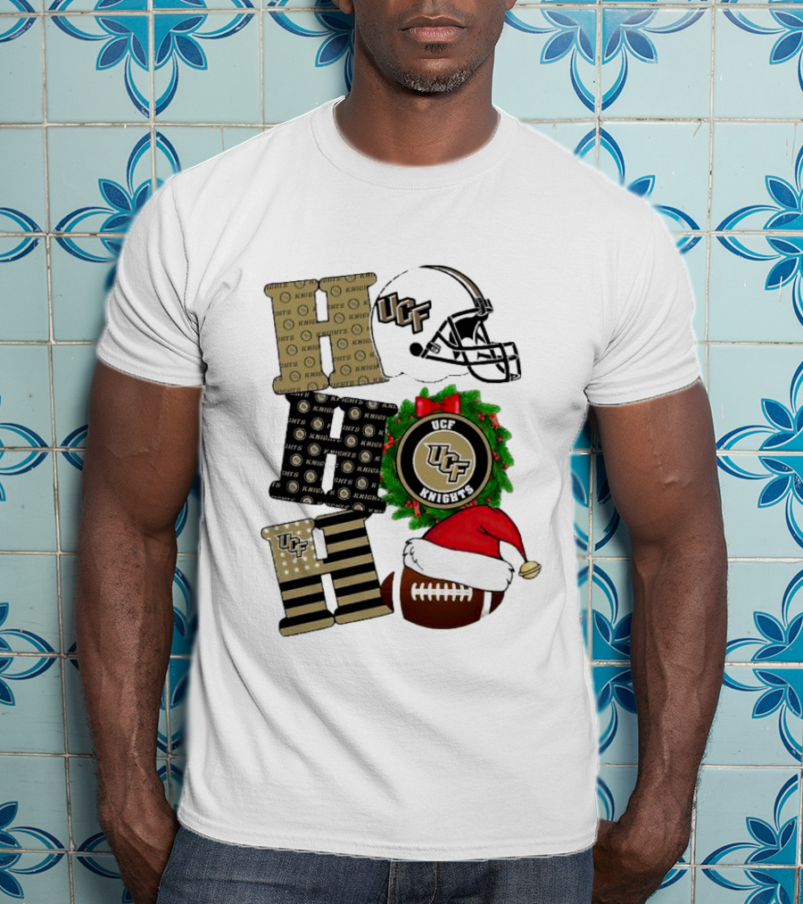 UCF Knights Christmas Helmet Wreath Football Holiday Cheer T-Shirt